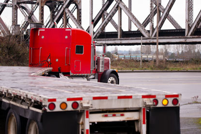 semi truck turning a corner